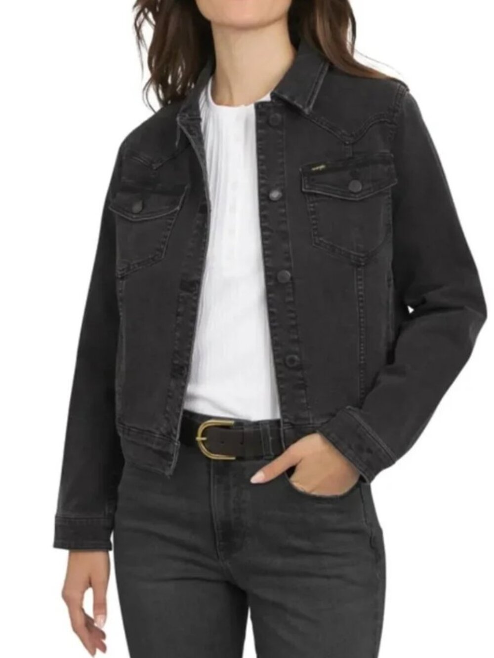 Brand New Wrangler Women's Stretch Denim Jacket in Washed Black, Medium